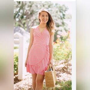 NWOT Southern Tide Sammi Gingham Dress Coral White Sz S Small